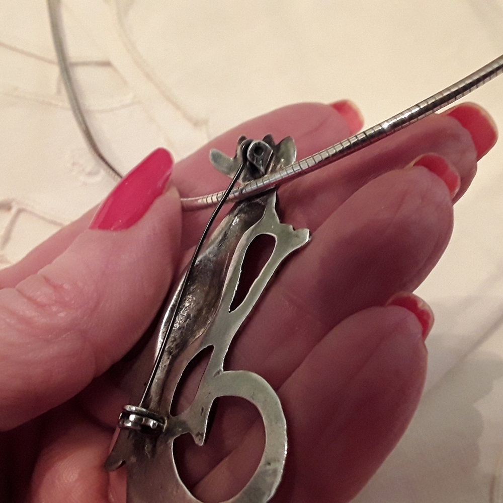 ANTIQUE 1940'S RARE STERLING SILVER PEACOCK PIN - Picture 8 of 16